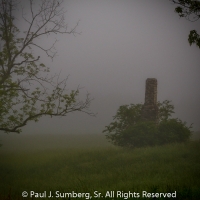 Apple Tree, Chimney and Early Morning Fog Square